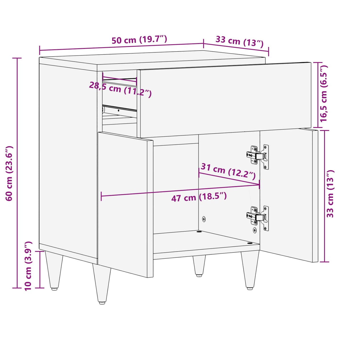 vidaXL Nachttisch Mehrfarbig 50 x 33 x 60 cm Massivholz Mango