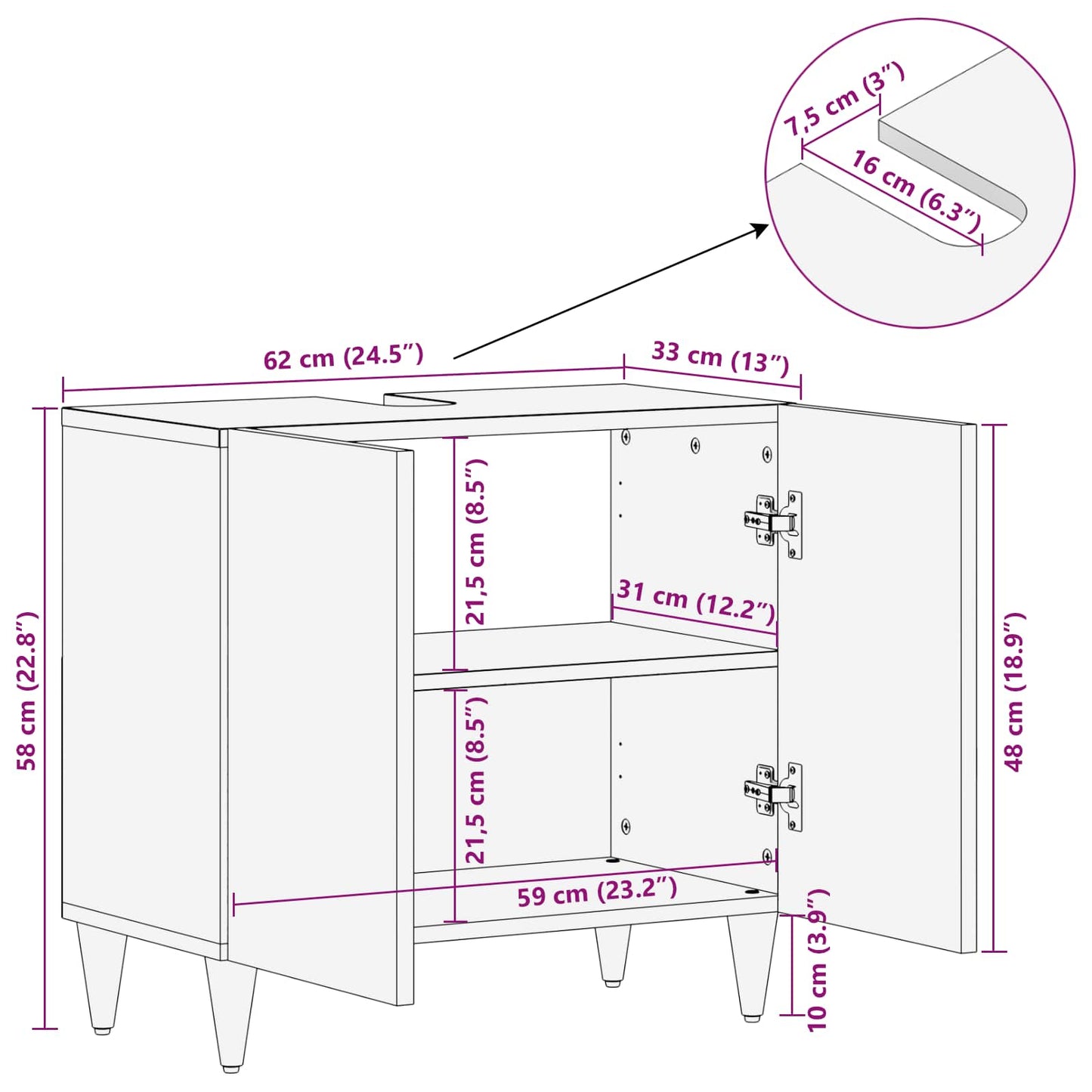 vidaXL Waschbeckenunterschrank mit Speicher Mehrfarbig 62 x 33 x 58 cm
