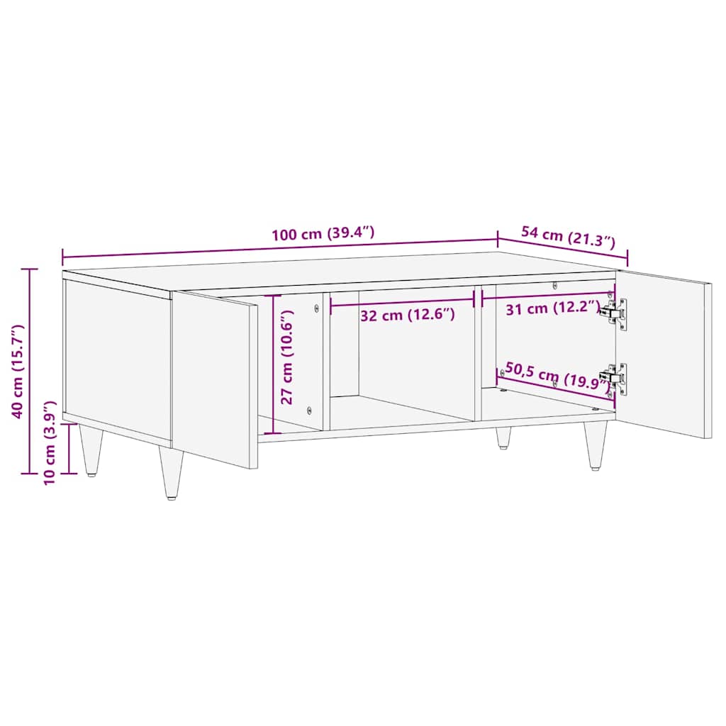 vidaXL Couchtisch Honigbraun 100 x 54 x 40 cm Massivholz Mango