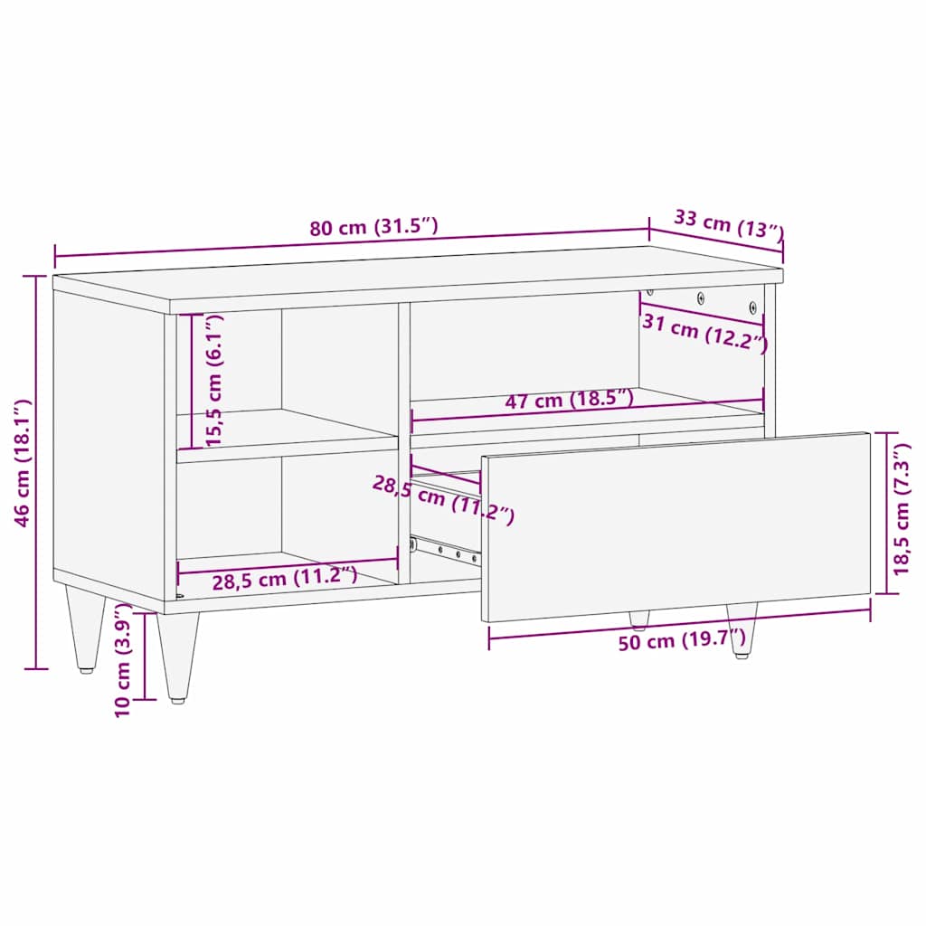 vidaXL TV-Schränk Honigbraun 80 x 33 x 46 cm Massivholz Mango