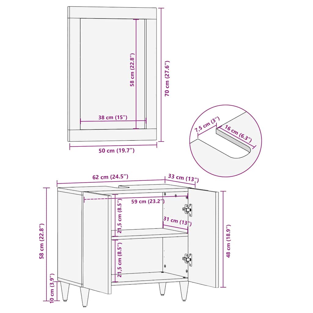 vidaXL Badezimmer Spiegel mit Spiegel Honigbraun 70 x 50 x 2,5 cm