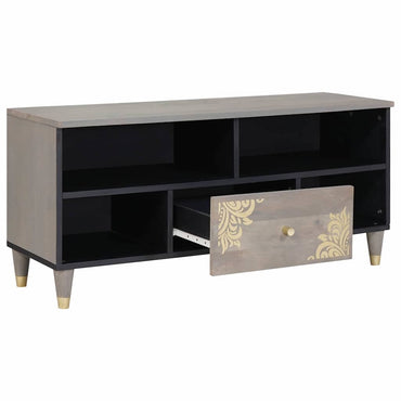 vidaXL TV-Schränk mit Regal Grau 100 x 33 x 46 cm Massivholz Mango
