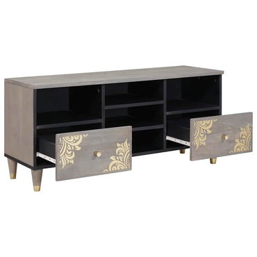 vidaXL TV-Schränk mit Regal Grau 100 x 33 x 46 cm Massivholz Mango