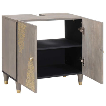 vidaXL Waschbeckenunterschrank Grau 62 x 33 x 58 cm Massivholz Mango