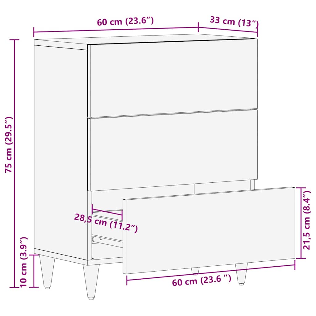 vidaXL Sideboard Schwarz 60 x 33 x 75 cm Massivholz Mango