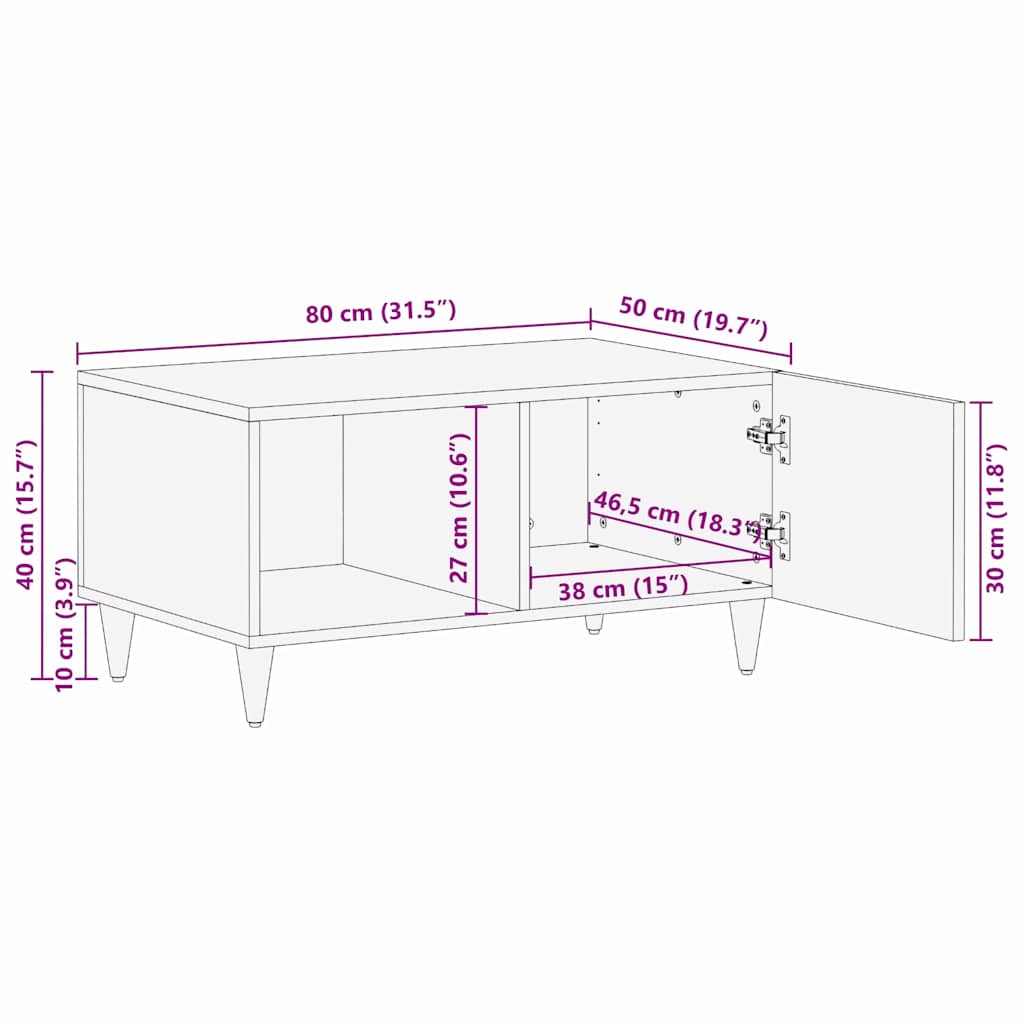 vidaXL Couchtisch Schwarz 80 x 50 x 40 cm Massivholz Mango