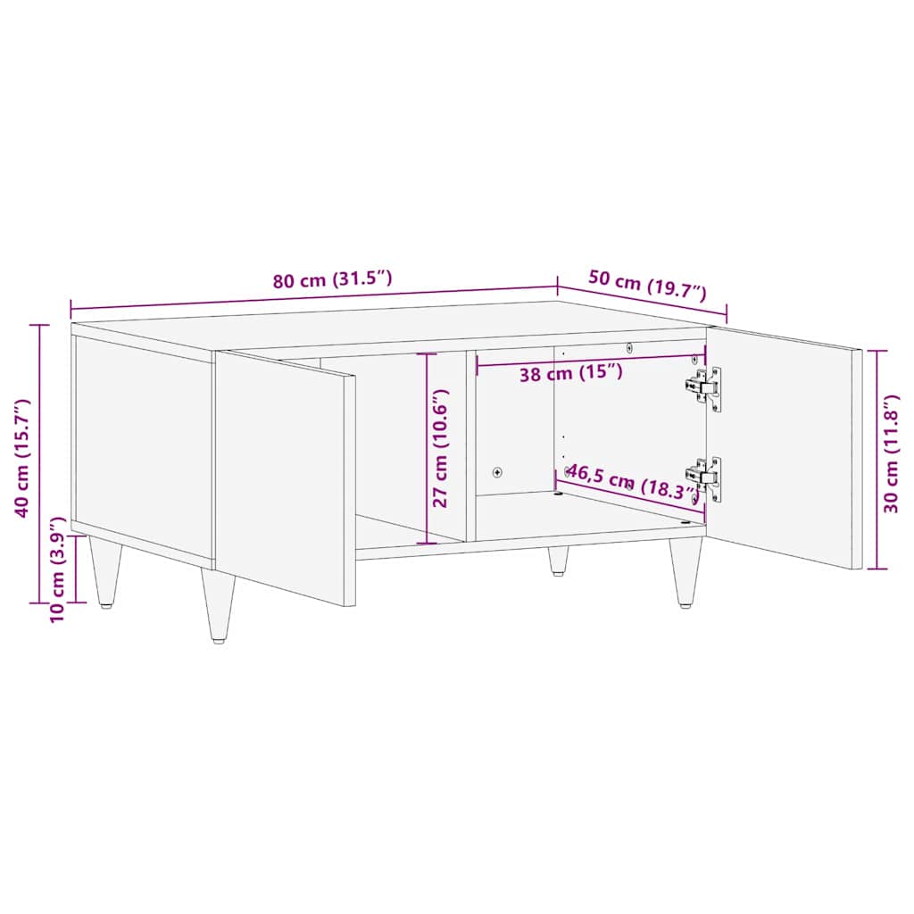 vidaXL Couchtisch Schwarz 80 x 50 x 40 cm Massivholz Mango