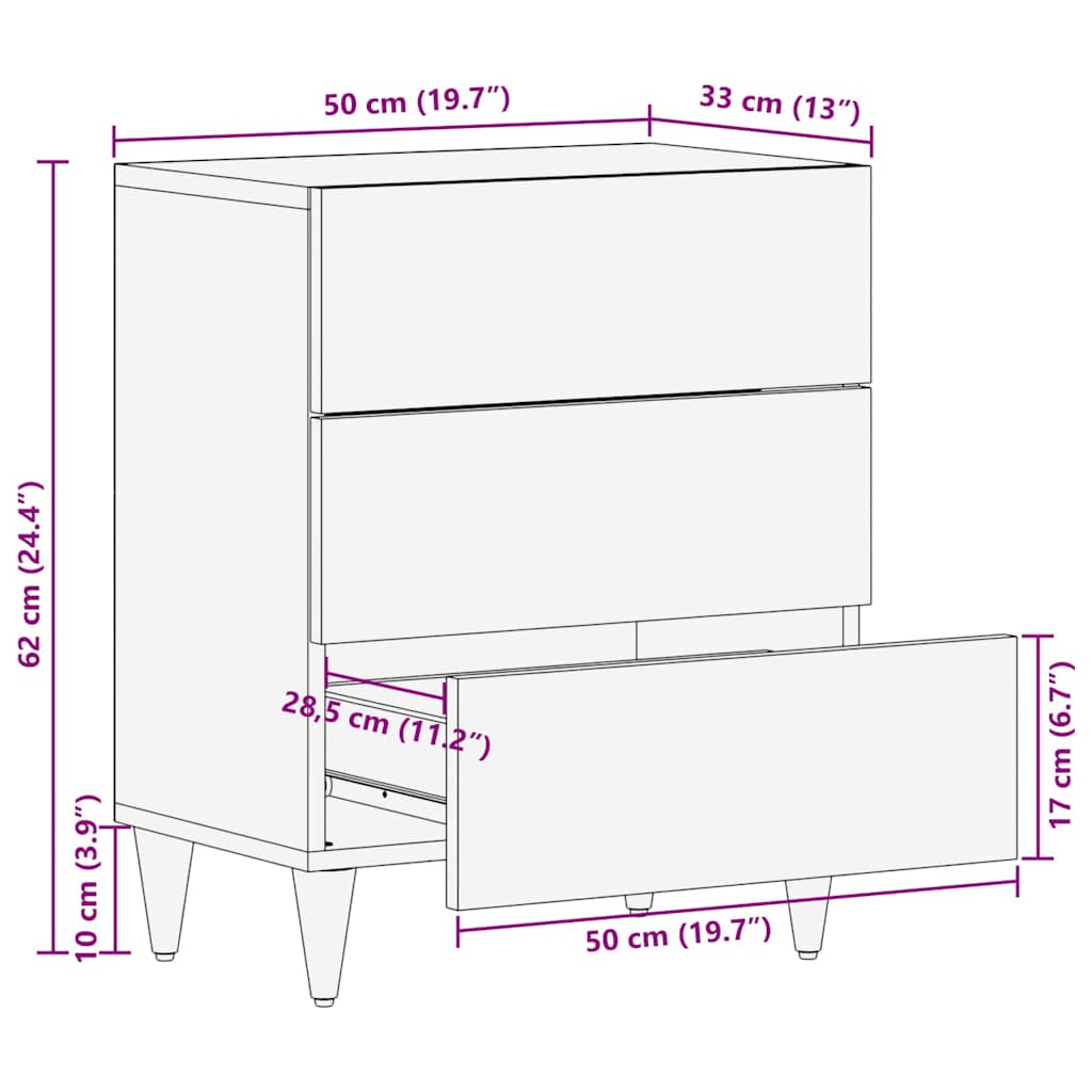 vidaXL Nachttisch Schwarz 50 x 33 x 62 cm Massivholz Mango