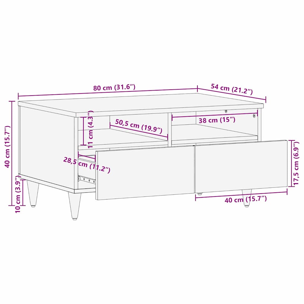 vidaXL Couchtisch Schwarz 80 x 54 x 40 cm Massivholz Mango