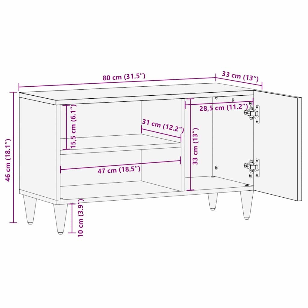 vidaXL TV-Schränk mit Regal Schwarz 80 x 33 x 46 cm Massivholz Mango