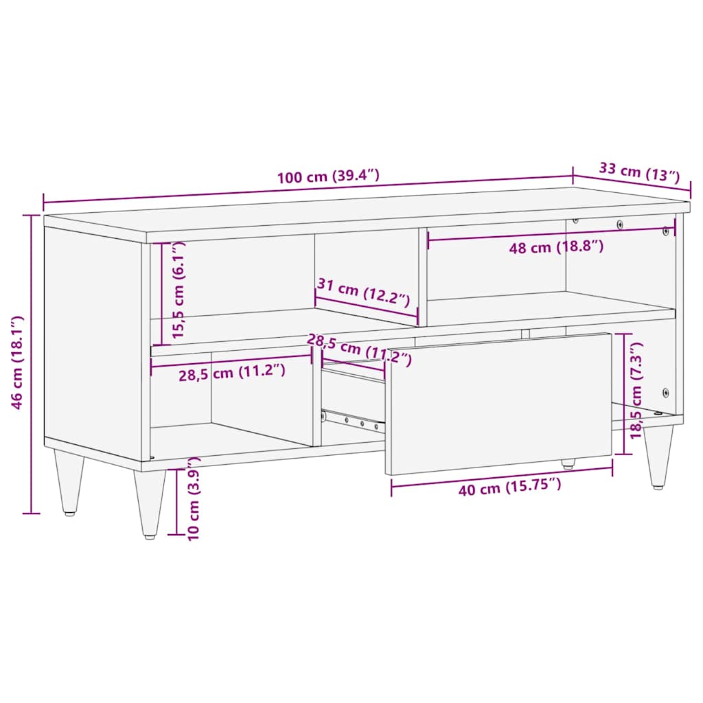 vidaXL TV-Schränk mit Regal Schwarz 100 x 33 x 46 cm Massivholz Mango