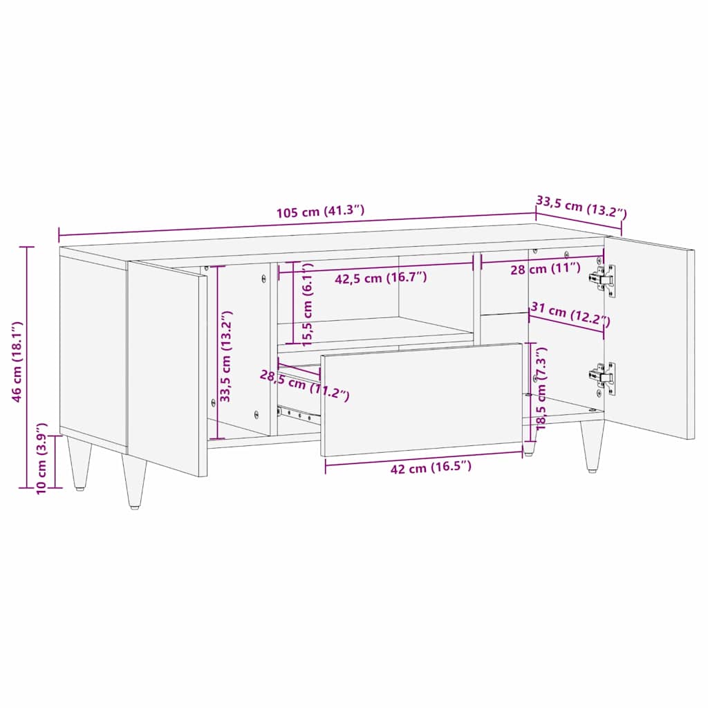 vidaXL TV-Schränk mit Regal Braun 105 x 33,5 x 46 cm Massivholz Mango