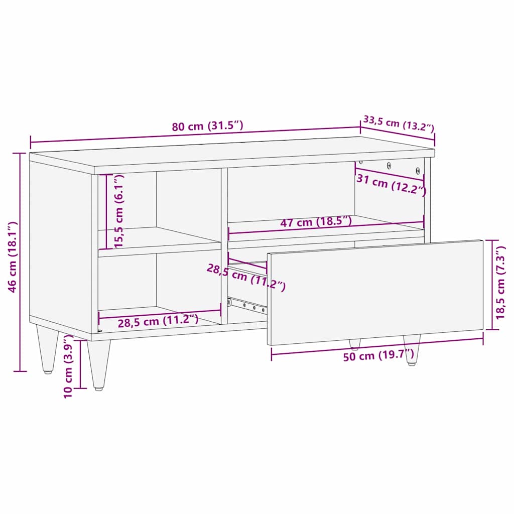 vidaXL TV-Schränk mit Regal Braun 80 x 33,5 x 46 cm Massivholz Mango