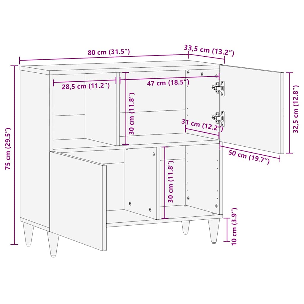 vidaXL Sideboard Braun 80 x 33,5 x 75 cm Massivholz Mango