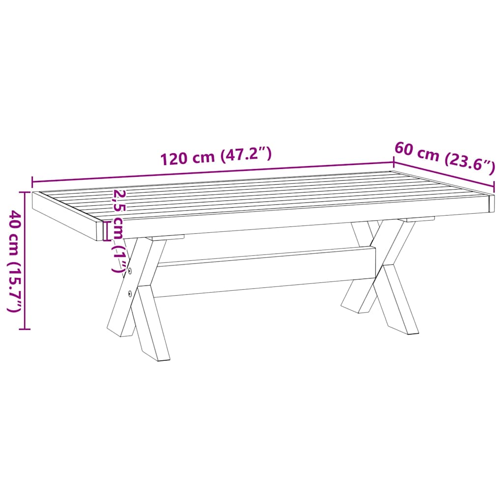 vidaXL Couchtisch NOAIN X-förmige Beine 120x60x40 cm Massivholz Kiefer