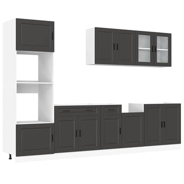 vidaXL 7-tlg. Küchenschrank-Set Porto Schwarz Holzwerkstoff