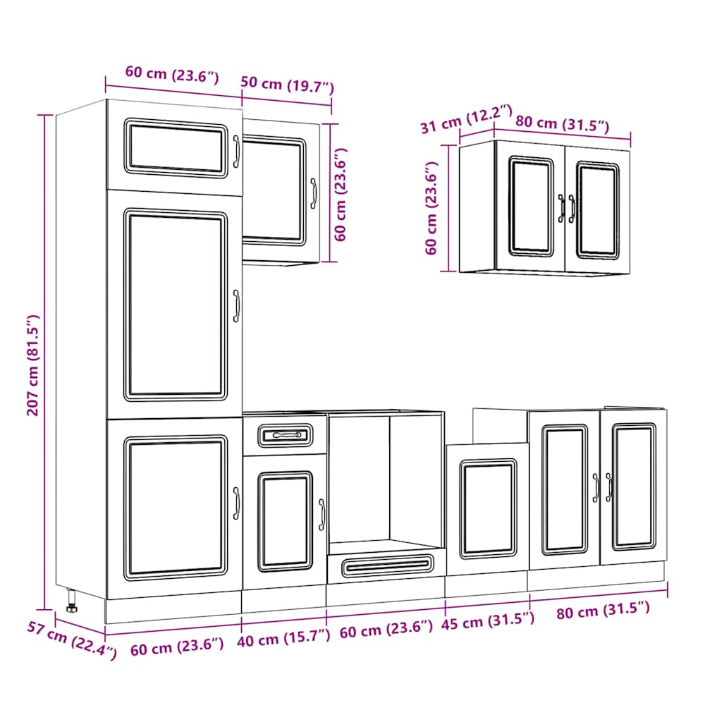 7-tlg. Küchenschrank-Set Kalmar Braun Eichen-Optik Holzwerkstoff