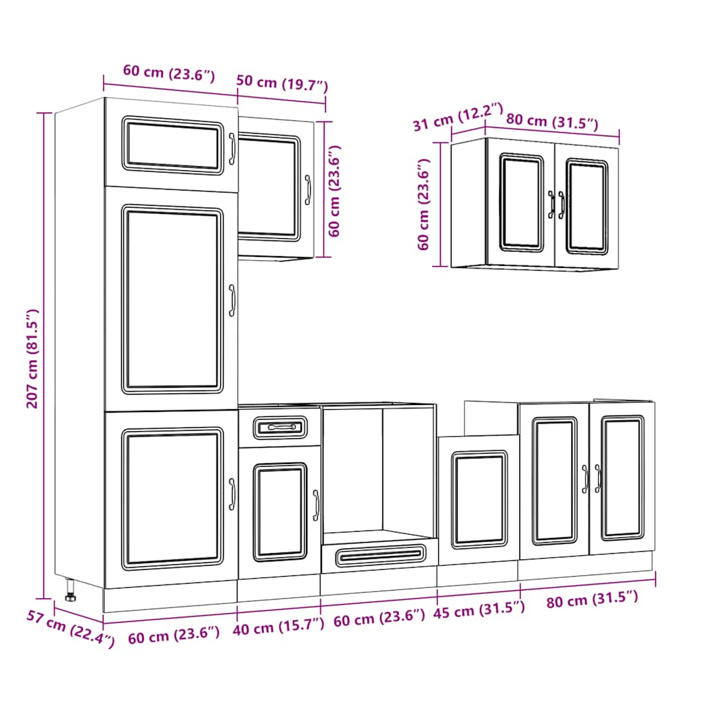 7-tlg. Küchenschrank-Set Kalmar Artisan-Eiche Holzwerkstoff