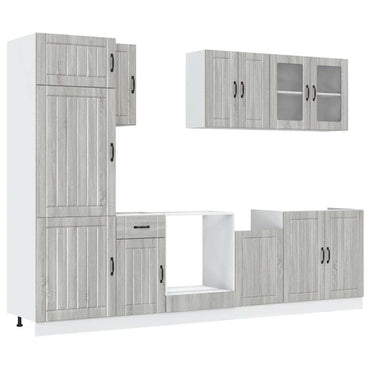 vidaXL Ensemble de 8 meubles de cuisine Kalmar gris en aggloméré façon chêne Sonoma