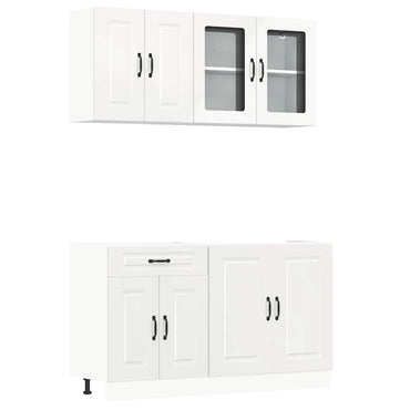 vidaXL 4-tlg. Küchenschrank-Set Kalmar Hochglanz-Weiß Holzwerkstoff