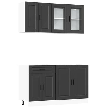 vidaXL 4-tlg. Küchenschrank-Set Porto Schwarz Holzwerkstoff