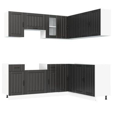 vidaXL 11-tlg. Küchenschrank-Set Kalmar Schwarz Holzwerkstoff