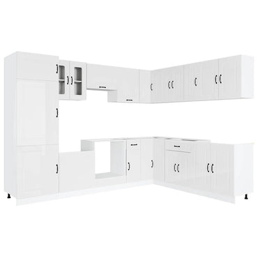 vidaXL 14-tlg. Küchenschrank-Set Kalmar Hochglanz-Weiß Holzwerkstoff