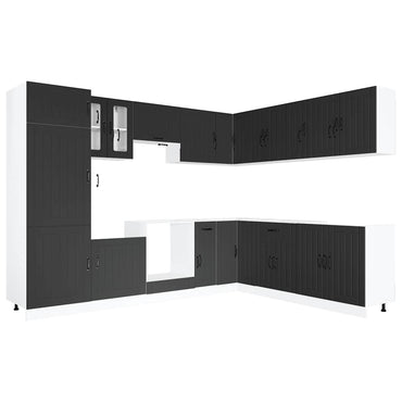 vidaXL 14-tlg. Küchenschrank-Set Lucca Schwarz Holzwerkstoff