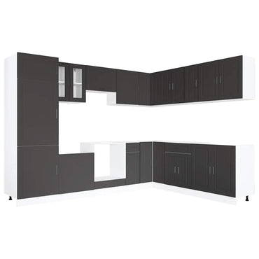 vidaXL 14-tlg. Küchenschrank-Set Porto Schwarz Holzwerkstoff