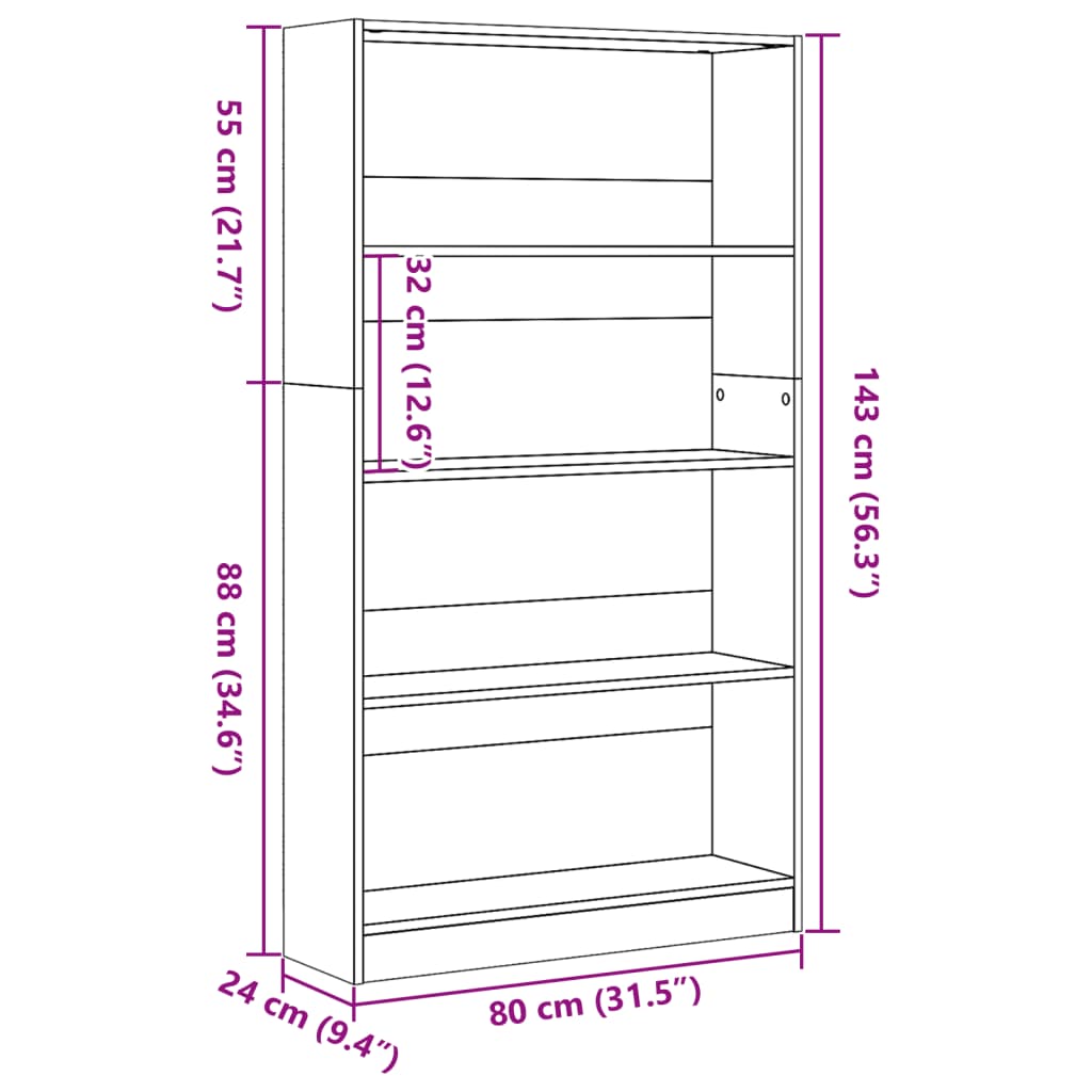 vidaXL Bücherregal Artisan-Eiche 80x24x143 cm Holzwerkstoff