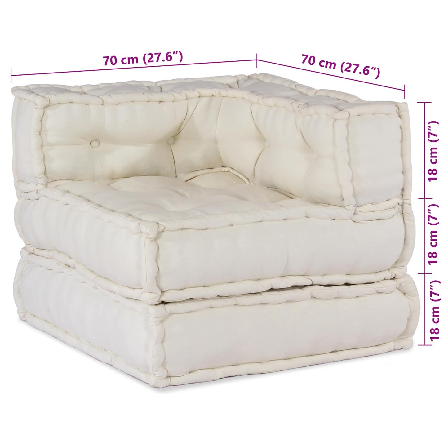 vidaXL Canapé modulaire 3 pcs Crème Tissu