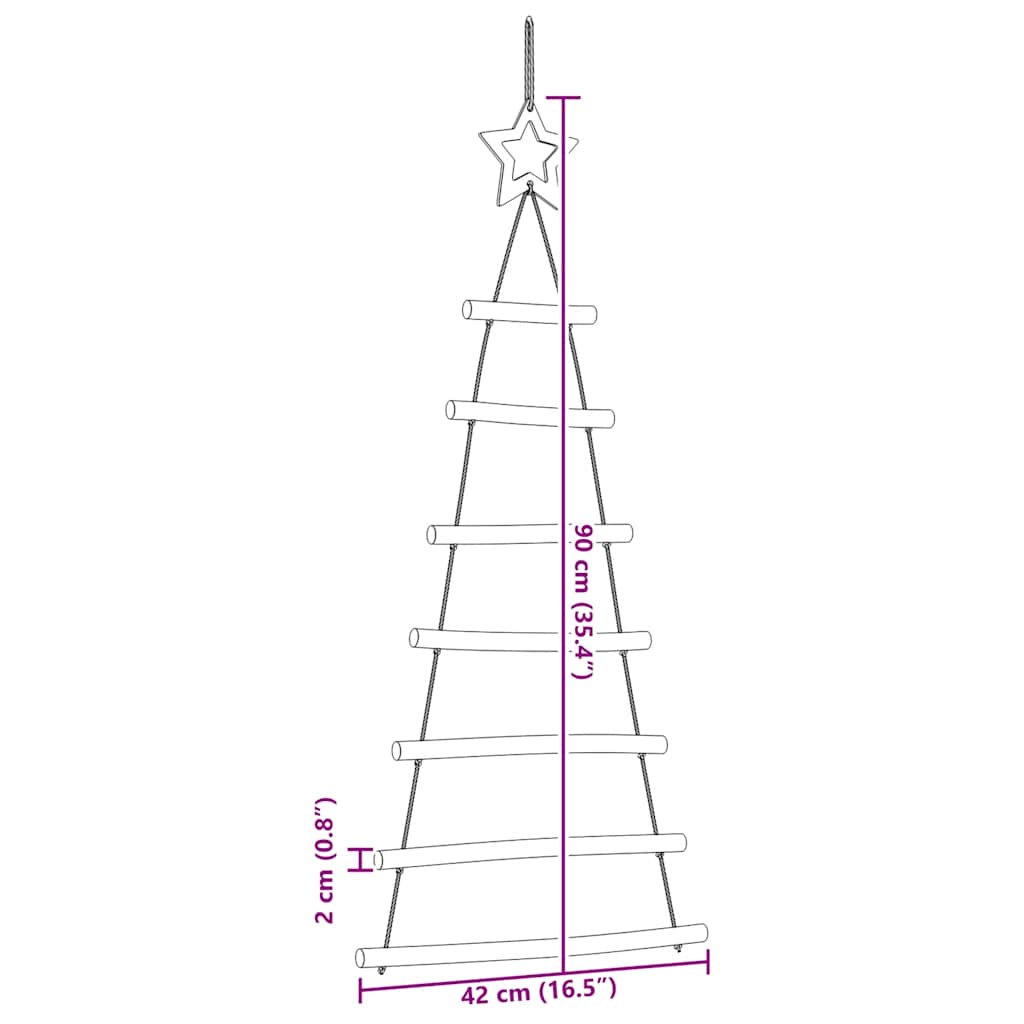 vidaXL Hängende Weihnachtsbäume mit Spitzensternen 2 Stk. 42x90 cm Naturzweig