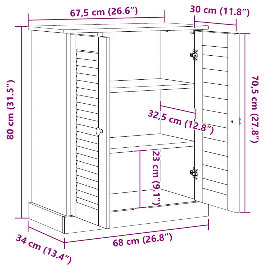 vidaXL Badezimmerschrank VIGO Braun und Honigbraun 68 x 34 x 80 cm