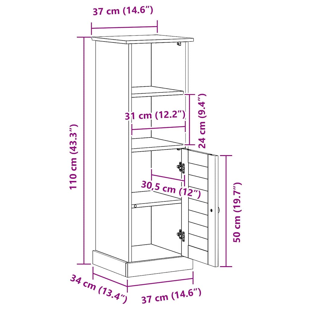 vidaXL Badezimmerschrank VIGO Weiß und Antikweiß 37 x 34 x 110 cm