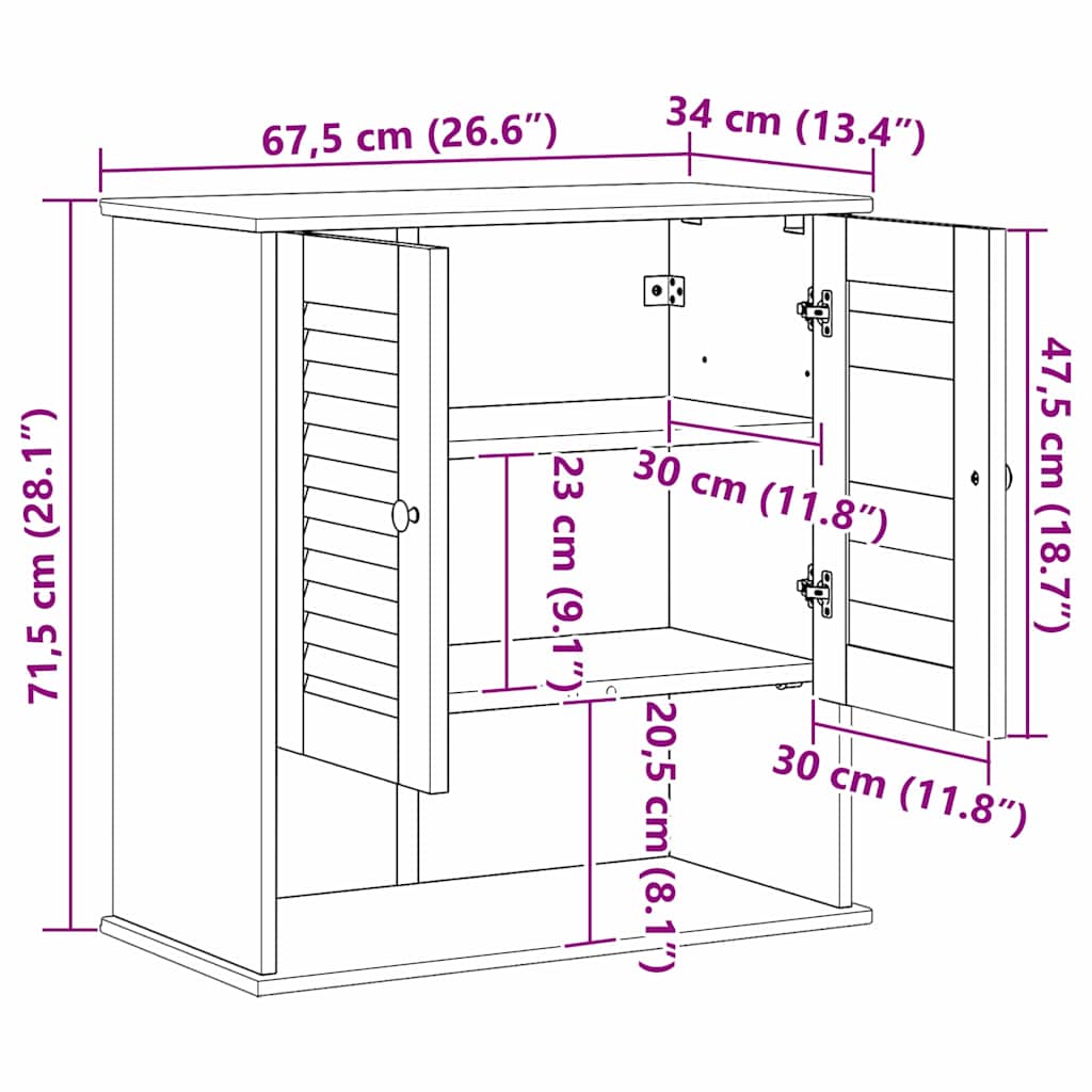 vidaXL Badezimmerschrank VIGO Weiß und Antikweiß 67,5 x 34 x 71,5 cm