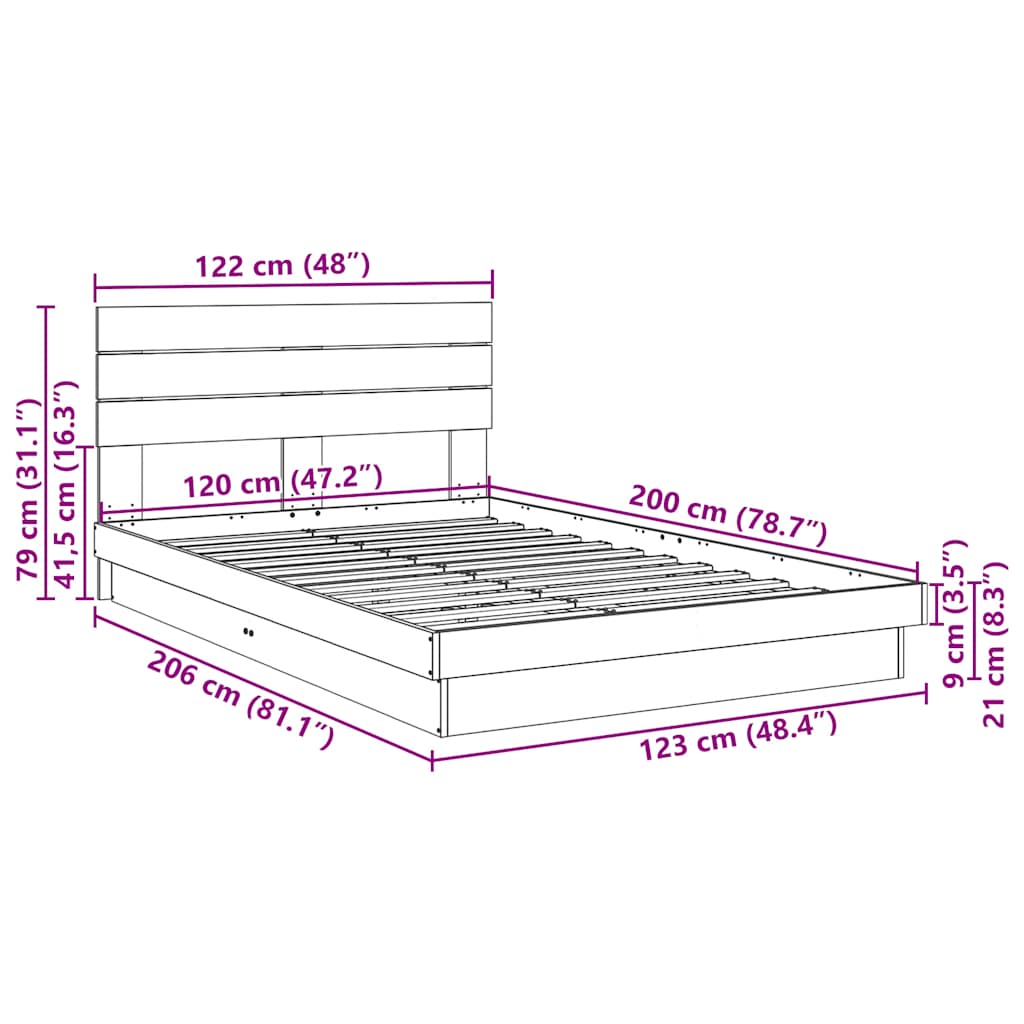 vidaXL Massivholzbett mit Kopfteil ohne Matratze 120x200 cm Eichenholz