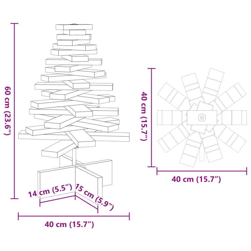 vidaXL Weihnachtsbaum Holz zum Schmücken 60 cm Massivholz Kiefer