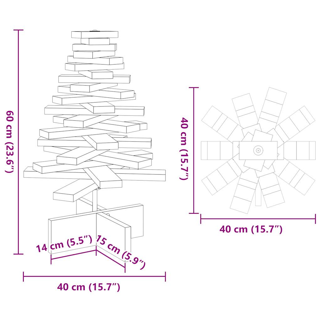 vidaXL Weihnachtsbaum zum Schmücken Wachsbraun 60 cm Massivholz Kiefer
