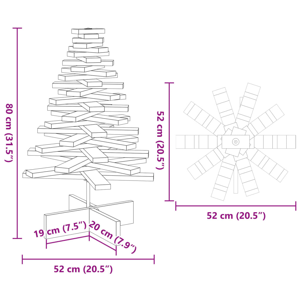 vidaXL Weihnachtsbaum Holz zum Schmücken 80 cm Massivholz Kiefer