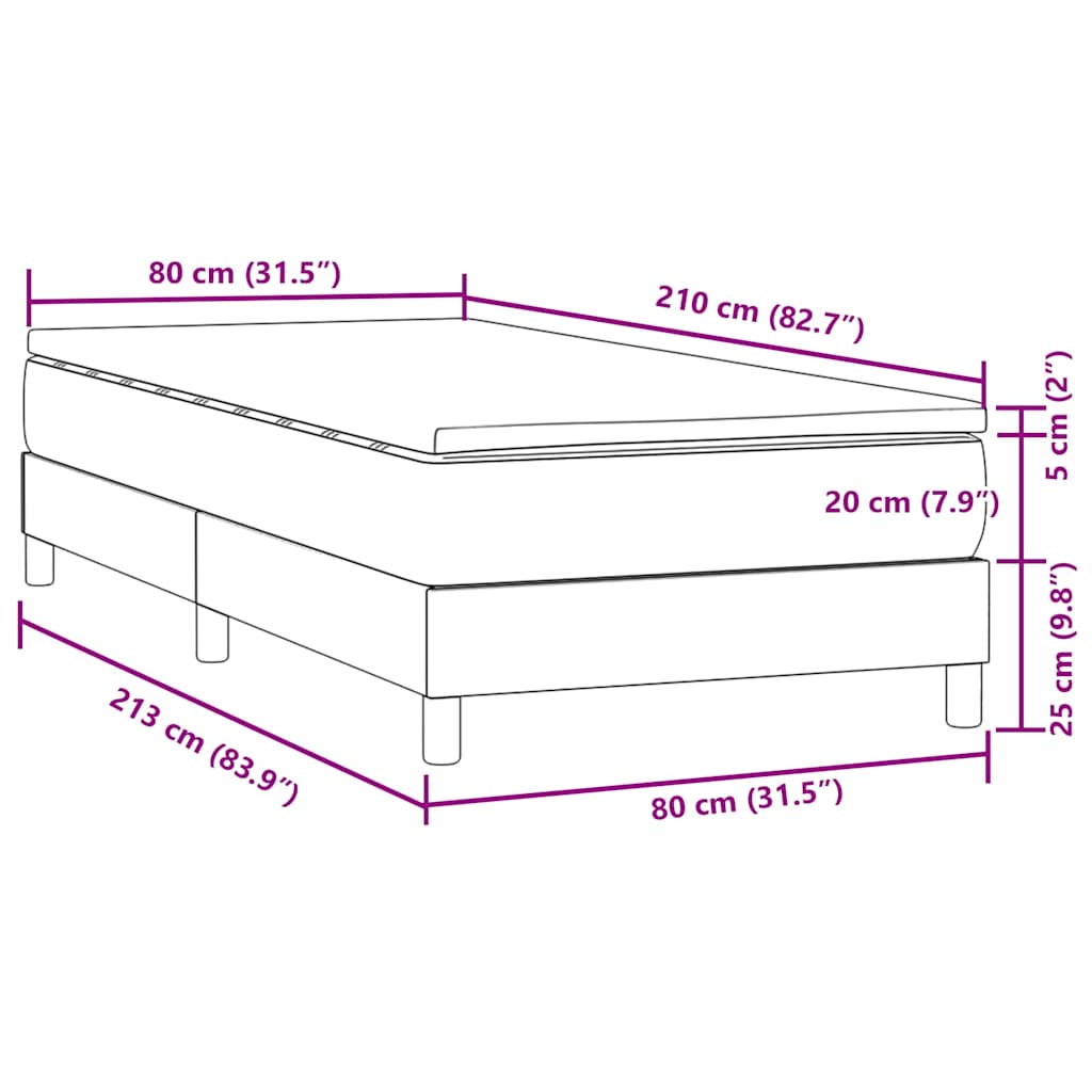 vidaXL Lit coffre avec matelas Gris clair 80x210 cm Velours