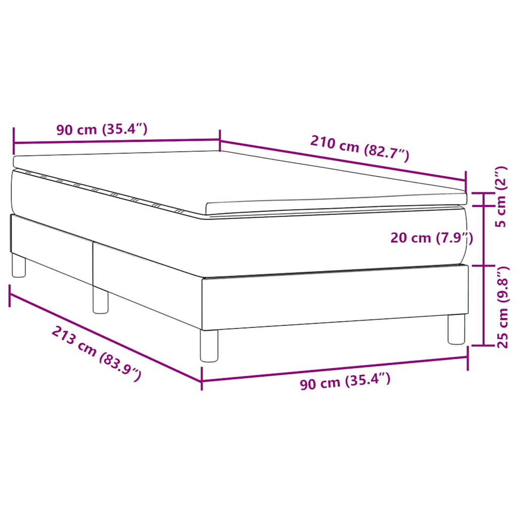 vidaXL Boxspringbett mit Matratze Hellgrau 90x210 cm Samt