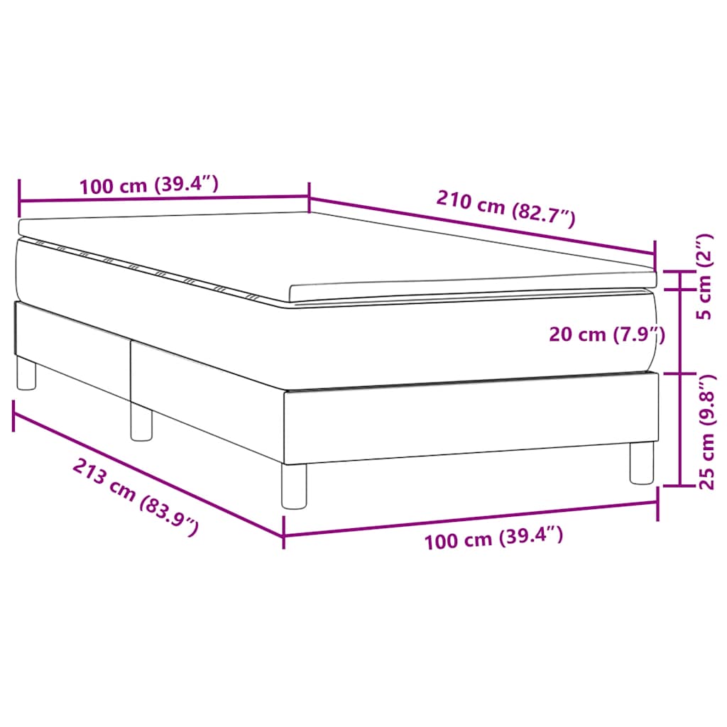 vidaXL Boxspringbett mit Matratze Schwarz 100x210 cm Samt