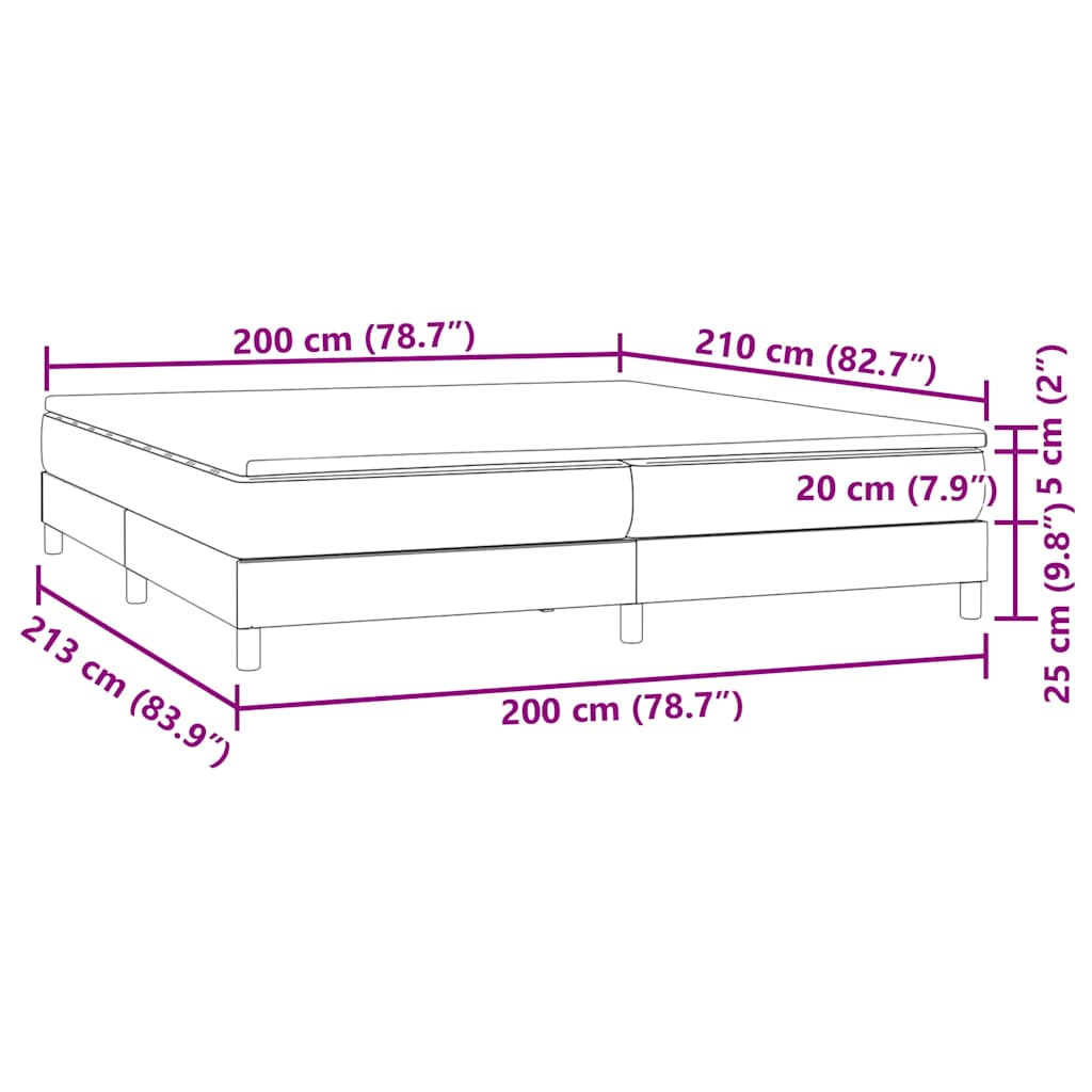 vidaXL Boxspringbett mit Matratze Hellgrau 200x210 cm Samt