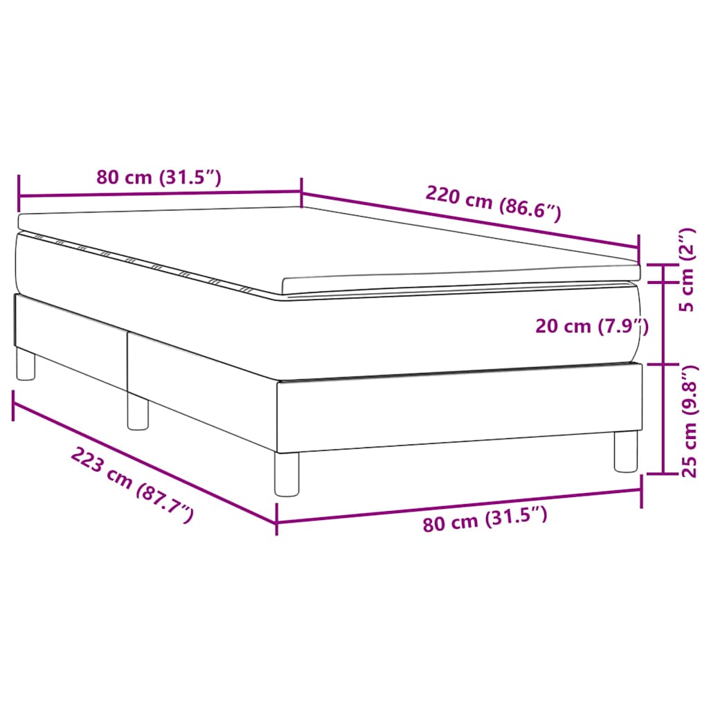 vidaXL Boxspringbett mit Matratze Dunkelblau 80x220 cm Samt