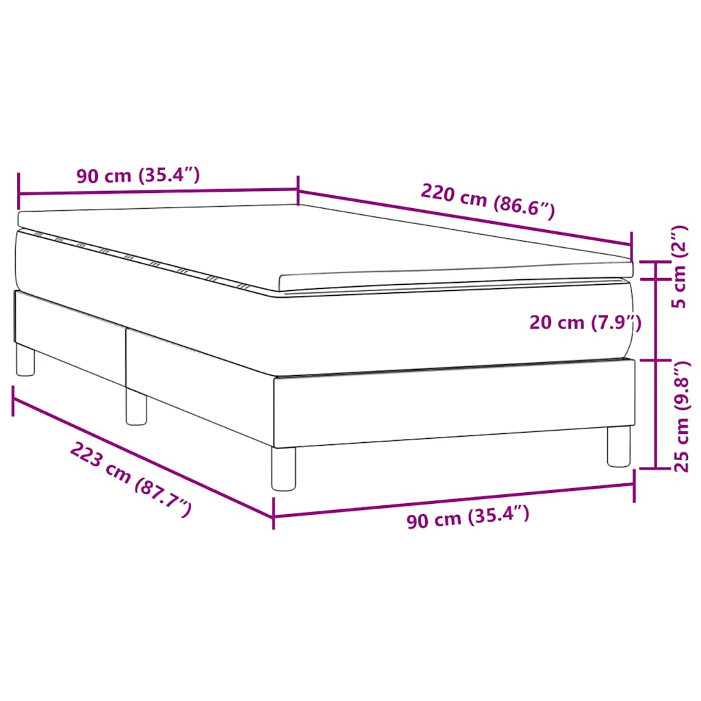 vidaXL Boxspringbett mit Matratze Rosa 90x220 cm Samt