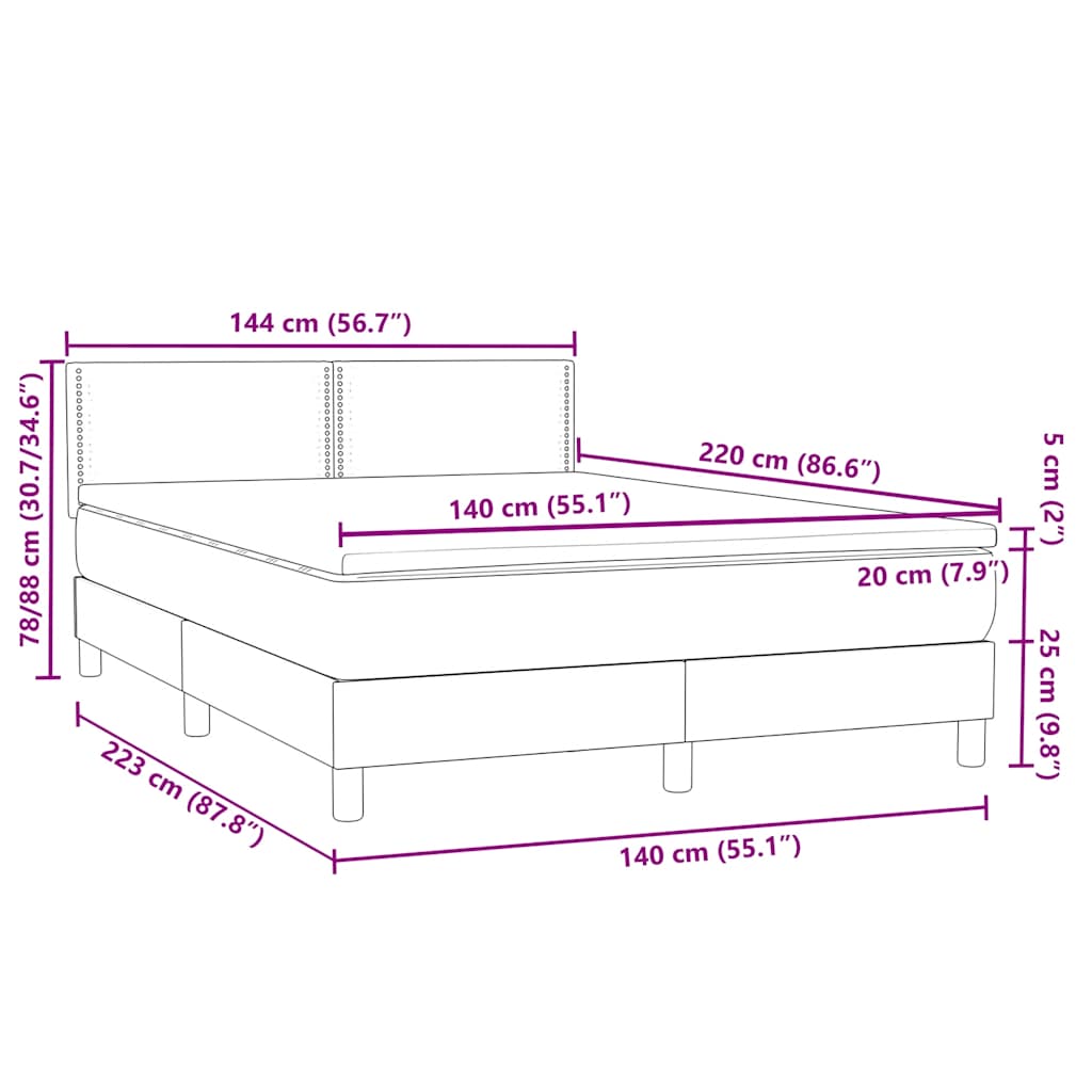 vidaXL Boxspringbett mit Matratze Schwarz 140x210 cm Samt