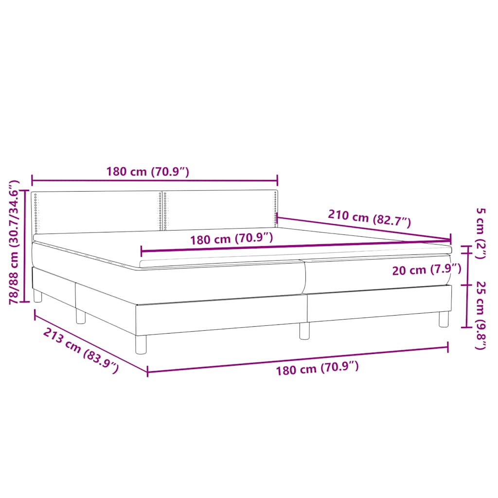 vidaXL Boxspringbett mit Matratze Schwarz 180x210 cm Samt