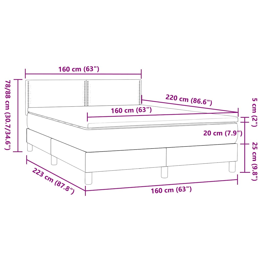 vidaXL Boxspringbett mit Matratze Dunkelblau 160x220 cm Samt