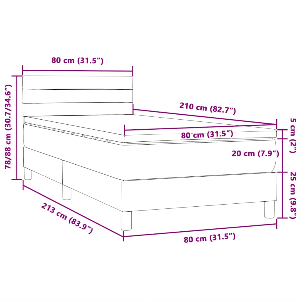 vidaXL Boxspringbett mit Matratze Dunkelblau 80x210 cm Samt