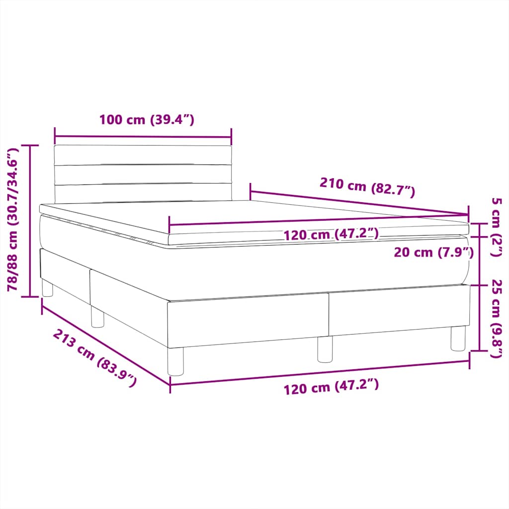 vidaXL Boxspringbett mit Matratze Dunkelblau 120x210 cm Samt